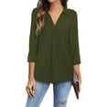 thumbnail image 6 of Seyurigaoka Women Temperament Loose Shirt, Casual Solid Color V-neck Three-quarter Sleeve Pullover, 6 of 8