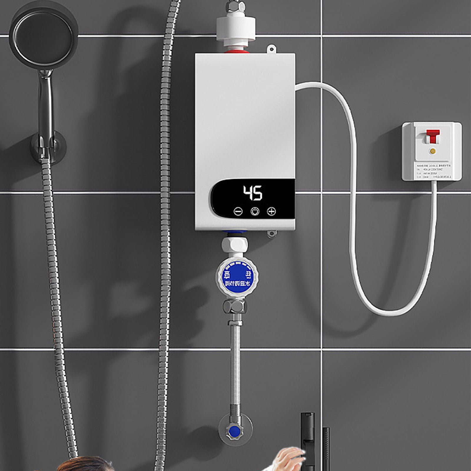 Electric Tankless Water Heater Shower Head Set, Instant Hot Water Heater With LCD Display, Bath Instant Hot Faucet Kitchen Bathroom Heating Thermostat,White,3500W ,110V