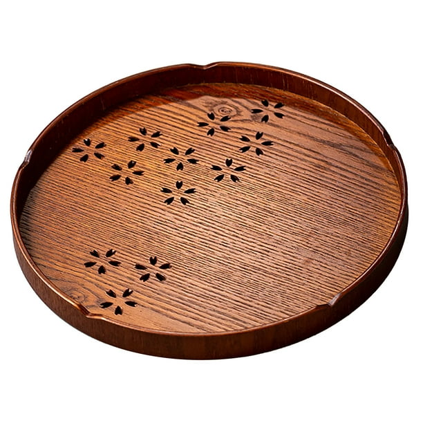 Plato para servir té Jadeshay Bandeja de té redonda de Madera con flor de cerezo alta capacidad