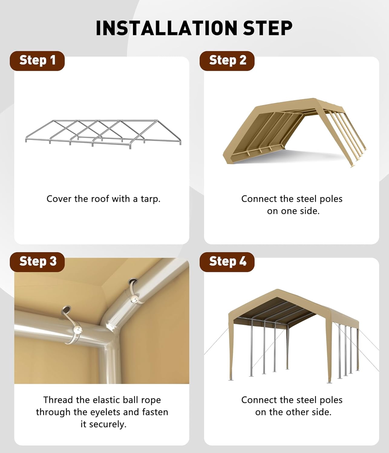 Kojooin Carport Replacement Canopy Cover - Waterproof, UV-Resistant & Wind-Resistant PE Fabric