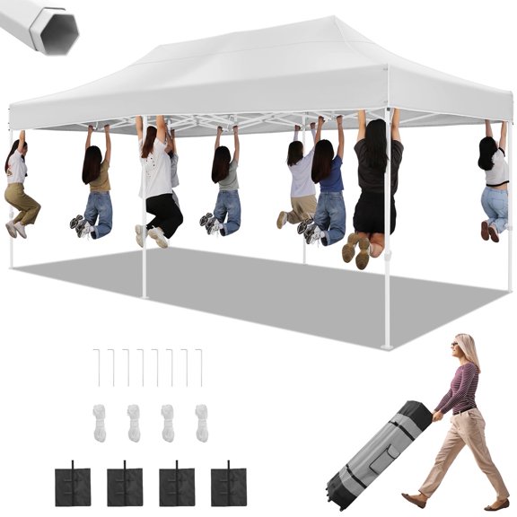 HOTEEL Tents for Parties,10x20 Pop Up Canopy Tent Heavy Duty,Commercial Outdoor Canopy Tents for Event Wedding,All Season Wind UV 50 &Waterproof Gazebo with Roller Bag,Thickened Legs,White