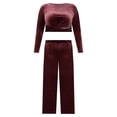 thumbnail image 4 of ELOQUII Elements Women's Plus Size Velvet Wide Leg Pants and Wrap Front Crop Top Set, 2-Piece, 4 of 4