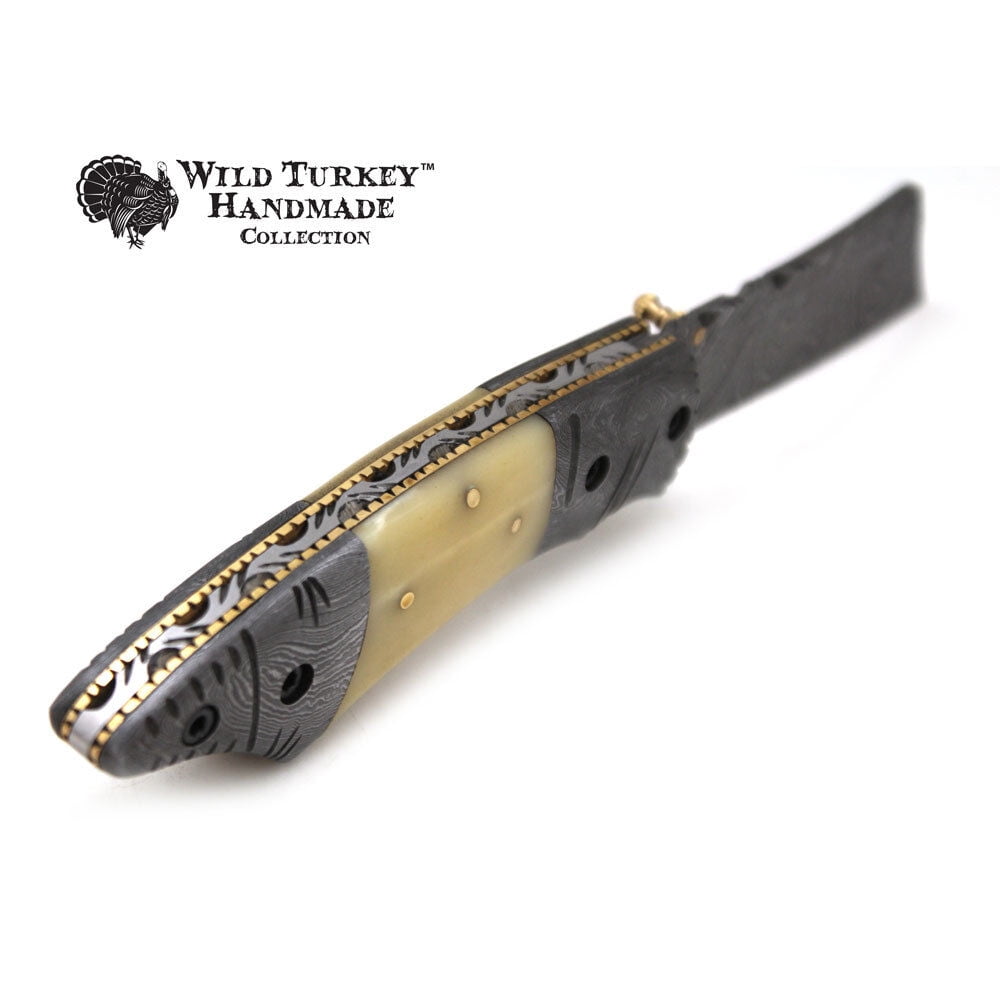Wild Turkey Handmade Damascus Steel Collection Razor Style Folding Knife