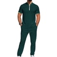 thumbnail image 2 of Men 2 Piece Casual Beach Outfits Short Sleeve Button Down Shirts Summer Loose Pant Sets Vacation Outfits Dark Green M, 2 of 6