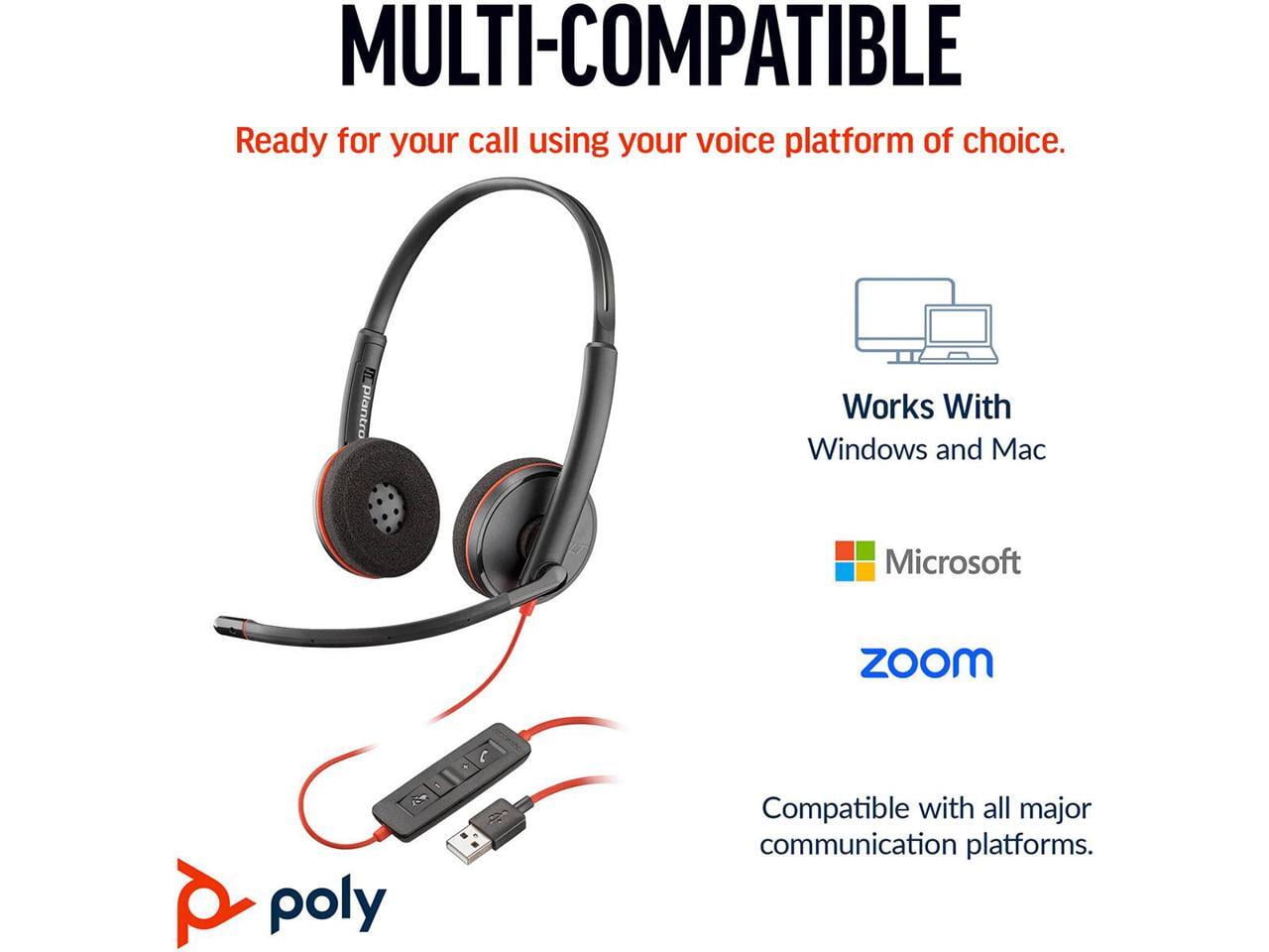 Poly Blackwire 3220 Stereo USB-C Headset +USB-C/A Adapter - Stereo - USB Type C, Mini-phone (3.5mm) - Wired - 32 Ohm - 20 Hz to 20 kHz - On-ear, Over-the-head - Binaural - Supra-aural - 5.20 ft Cab...