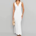 thumbnail image 2 of LYMAYTER Women's Deep V-Neck Long Dresses Package Hip Slim Long Dresses Sleeveless Solid Color Long Dresses S-XL, 2 of 4