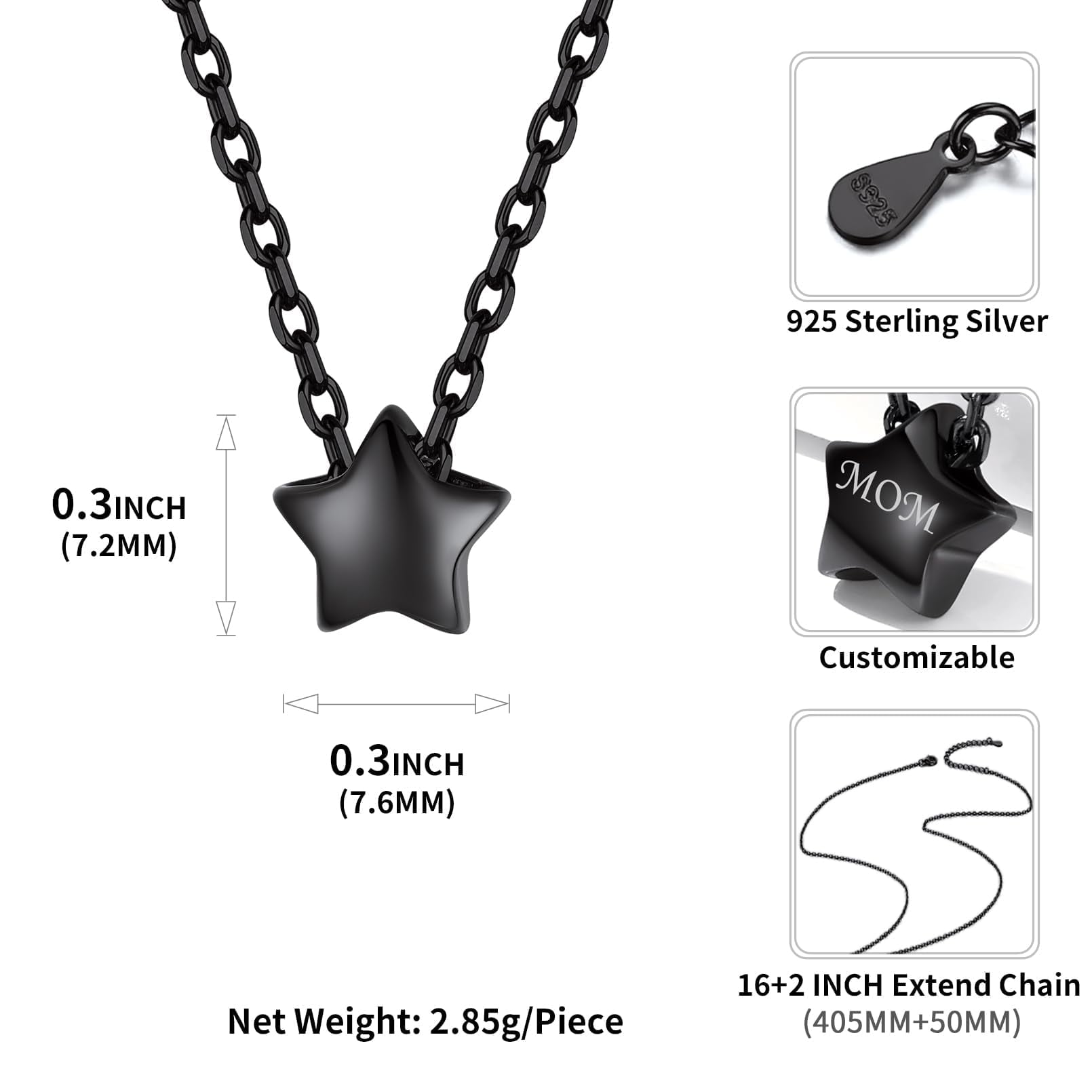 ChicSilver Star Necklace Black Necklaces for Women Dainty Jewelry Gifts for Her Wife Mom Grandma on Valentines Mothers Day Birthday Anniversary