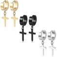 thumbnail image 1 of 3 pares de pendientes cruzados Pendientes colgantes con bisagras para hombres Pendientes de aro cruzados de acero inoxidable para hombres y mujeres, plata, oro, negro_ kaili Sencillez, 1 of 5