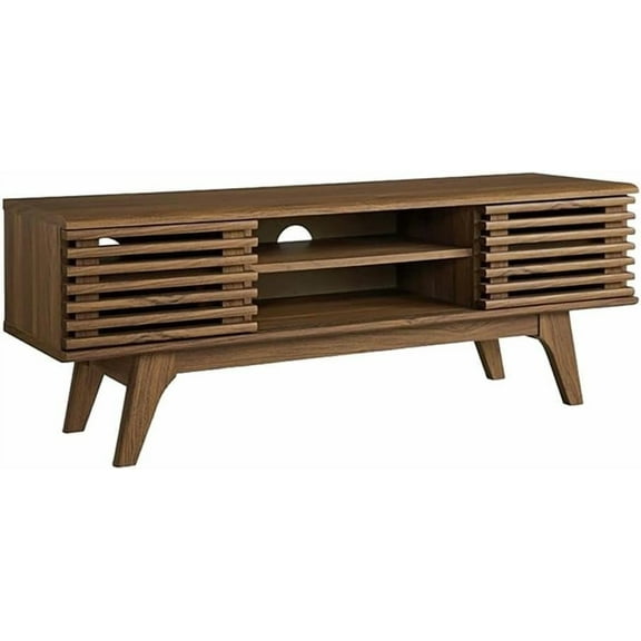 Wood Mid-Century Modern Low Profile Media Console 46" TV Stand in Walnut Finish