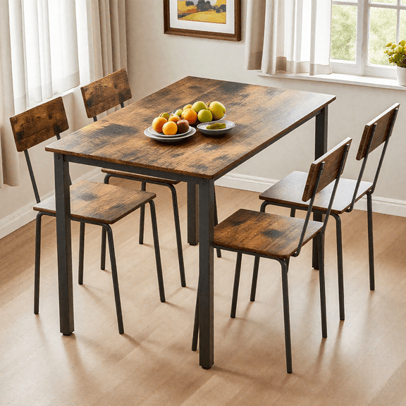 Pinovk 5 Piece Metal and Wood Indoor Modern Dinning Table Furniture Set for 4, Dining Table Chairs