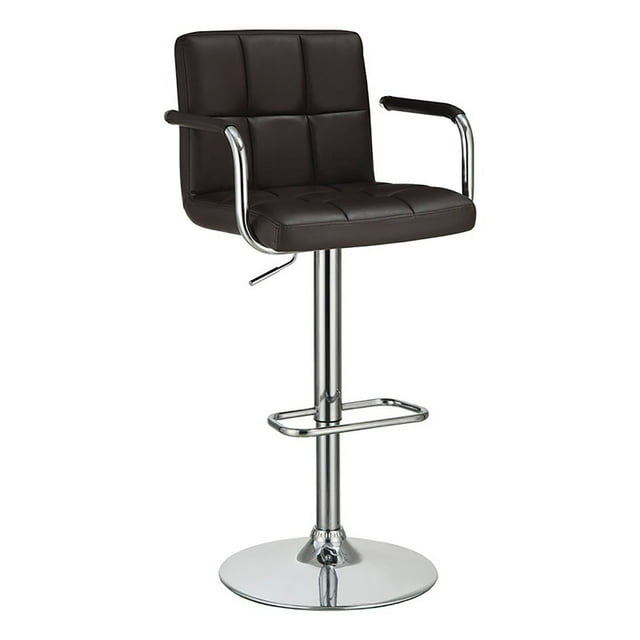 Bowery Hill 43"H Contemporary Faux Leather Tufted Adjustable Bar Stool in Brown