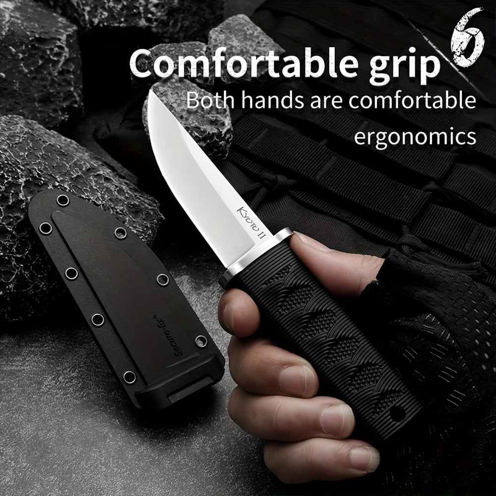 This Outdoor Knife Made of High-Quality Steel Features a Compact Design Suitable for Wilderness Survival.It Has an Insulated Rubber Grip And Comes with a K-Sheath,Activities Like Mountaineering