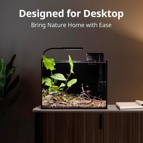 2.5 Gallon Nano Nature Aquarium Kit, Ultra-Clear Rimless Desktop Fish Tank with Light and Filter, Perfect for Small Fish, Shrimp, or Betta, Basic Version, Black