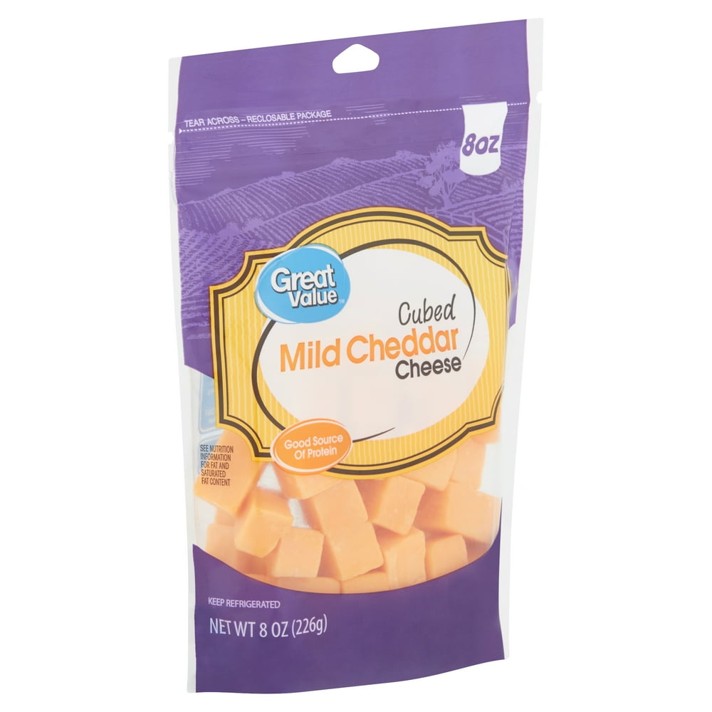 Great Value Cubed Mild Cheddar Cheese, 8 oz