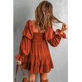 thumbnail image 1 of ABPHQTO Mini vestido con volantes fruncidos sólidos boho marrón para mujer, 1 of 5