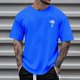 thumbnail image 4 of Camisetas Sueltas de Verano de Manga Corta con Cuello Redondo para Hombres Camiseta de Moda con Letras Creativas Gráficas Estampado Retro Deportes Callejeros Tops Casuales Azul/S, 4 of 5