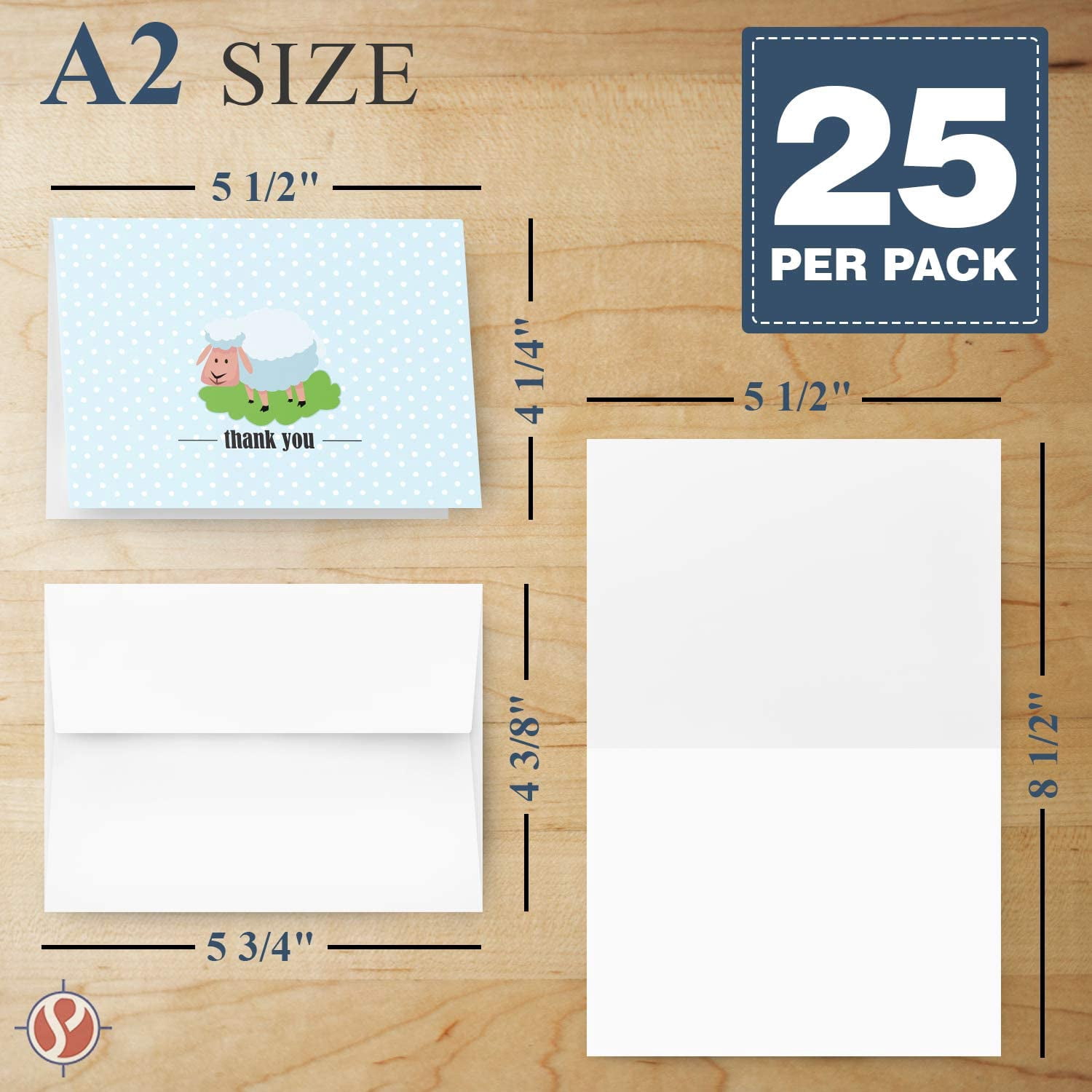 Sheep Lovely Animal Thank You Note Greeting Cards with Envelopes | Printed on Thick and Sturdy 80lb (216gsm) Cardstock | Blank Interior | A2 Size – 4.25 x 5.5” | 25 per Pack