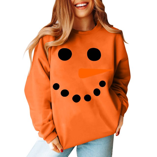Pulls de Noël pour Femmes, T-Shirts Graphiques à Manches Longues Décontractés, Col Rond, Chandails en Molleton, Hauts à Enfiler pour Femmes, Cadeaux de Noël (Taille : m)