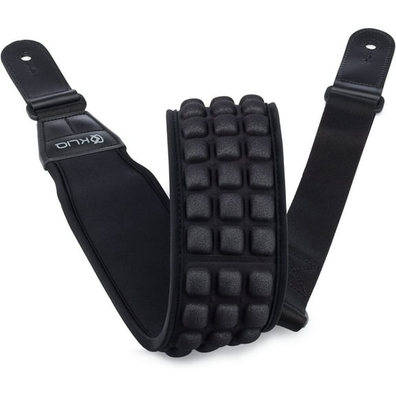 KLIQ AirCell Guitar Strap for Bass & Electric Guitar with 3" Wide Neoprene Pad and Adjustable Length from 46" to 56" (Regular), Black
