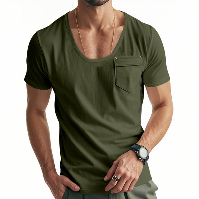 pstuiky camisetas para hombre, Camiseta informal de manga corta con cuello redondo y color liso para hombre camisas casuales para hombre xxl