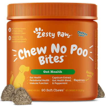 Zesty Paws Chew No Poo Bites for Dogs, Poop Eating Deterrent Functional Dog Supplement, Chicken Flavor, 90ct