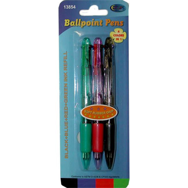 4 Colour retractable ballpoint pen black blue red green ink rubber grWD