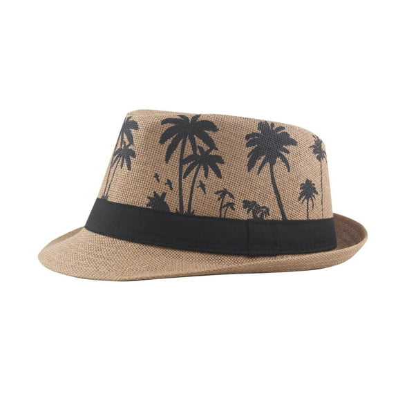ZQUUVOU Unisex Print Fedora Hat Vingtage Straw Panama Hat Rolled Brim Sun Hat Beach Cap Summer Vacation Resort Wear Khaki