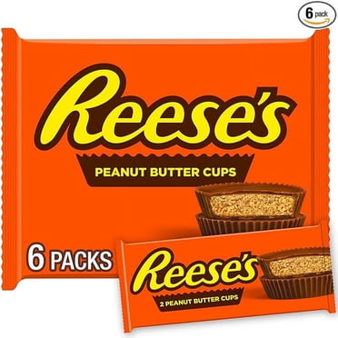 REESE'S Milk Chocolate Peanut Butter Cups, Candy Packs, 1.5 oz (6 Count) ( Pack of 2 )