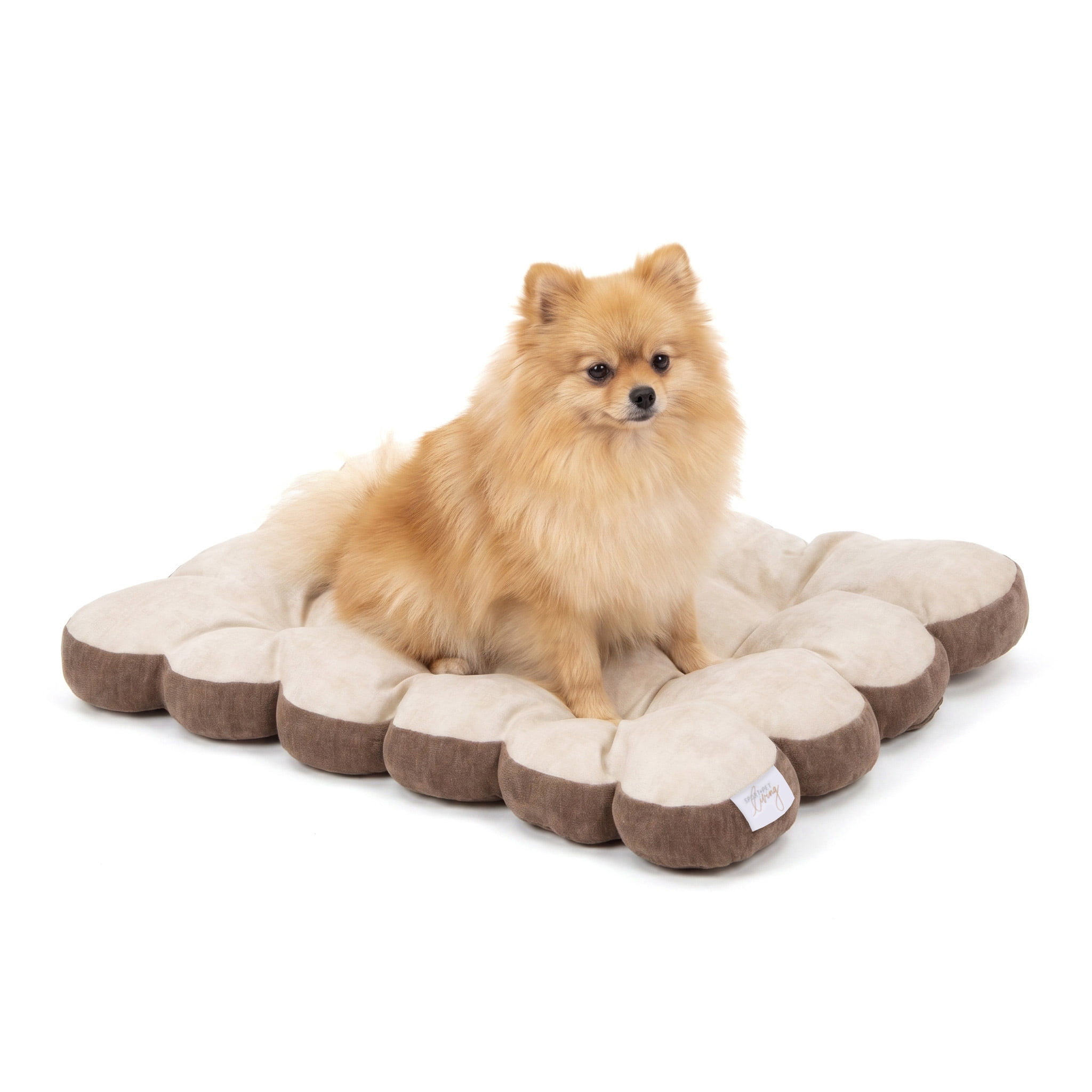 SportPet Designs Tufted Sherpa Cushion Pet Bed, Tan, Small 24 in x 17.5 in