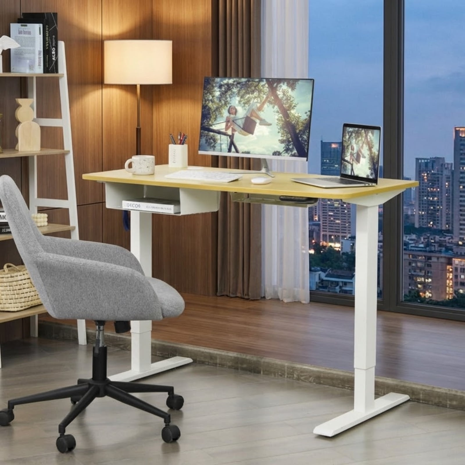 Furnibear 48-Inch Electric Standing Desk Adjustable Height with Memory Control Panel and USB Port, Natural