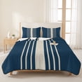 thumbnail image 3 of Twin Quilt Set 68''x86'', Navy Blue Beige Striped Lightweight Summer Bedspread Coverlet Set with 2 Pillow Shams, Modern Farmhouse Retro Lines Breathable All Season Quilt Bedding for Dorm/Bedroom, 3 of 9