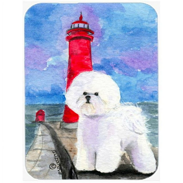 Carolines Treasures SS8891LCB Lighthouse With Bichon Frise Glass Cutting Board- Large