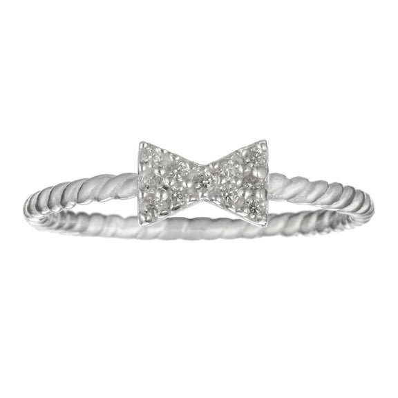 Silverly Women's 925 Sterling Silver 11 Cubic Zirconia Ribbon Bow Vintage Style Small Cute Ring