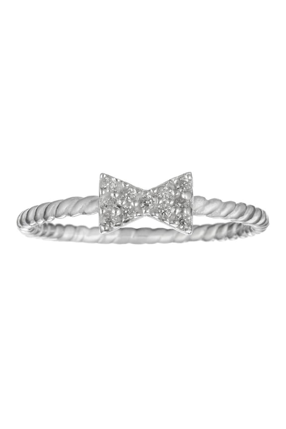 Women's 925 Sterling Silver 11 Cubic Zirconia Ribbon Bow Vintage Style Small Cute Ring