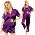 thumbnail image 3 of Ekouaer Silk Pajamas for Women Set Satin Pjs Soft Short Sleeve Button Down Sleepwear 3 Piece Loungewear, 3 of 7