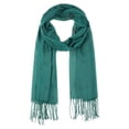thumbnail image 1 of BUFANDA CÁLIDA DE IMITACIÓN DE CACHEMIRA PLANA INSPIRE CHIC, CHAL DE FRINGE DE COLOR SÓLIDO PARA MUJERES Y HOMBRES 78.7"x27.6" VERDE OSCURO, 1 of 6