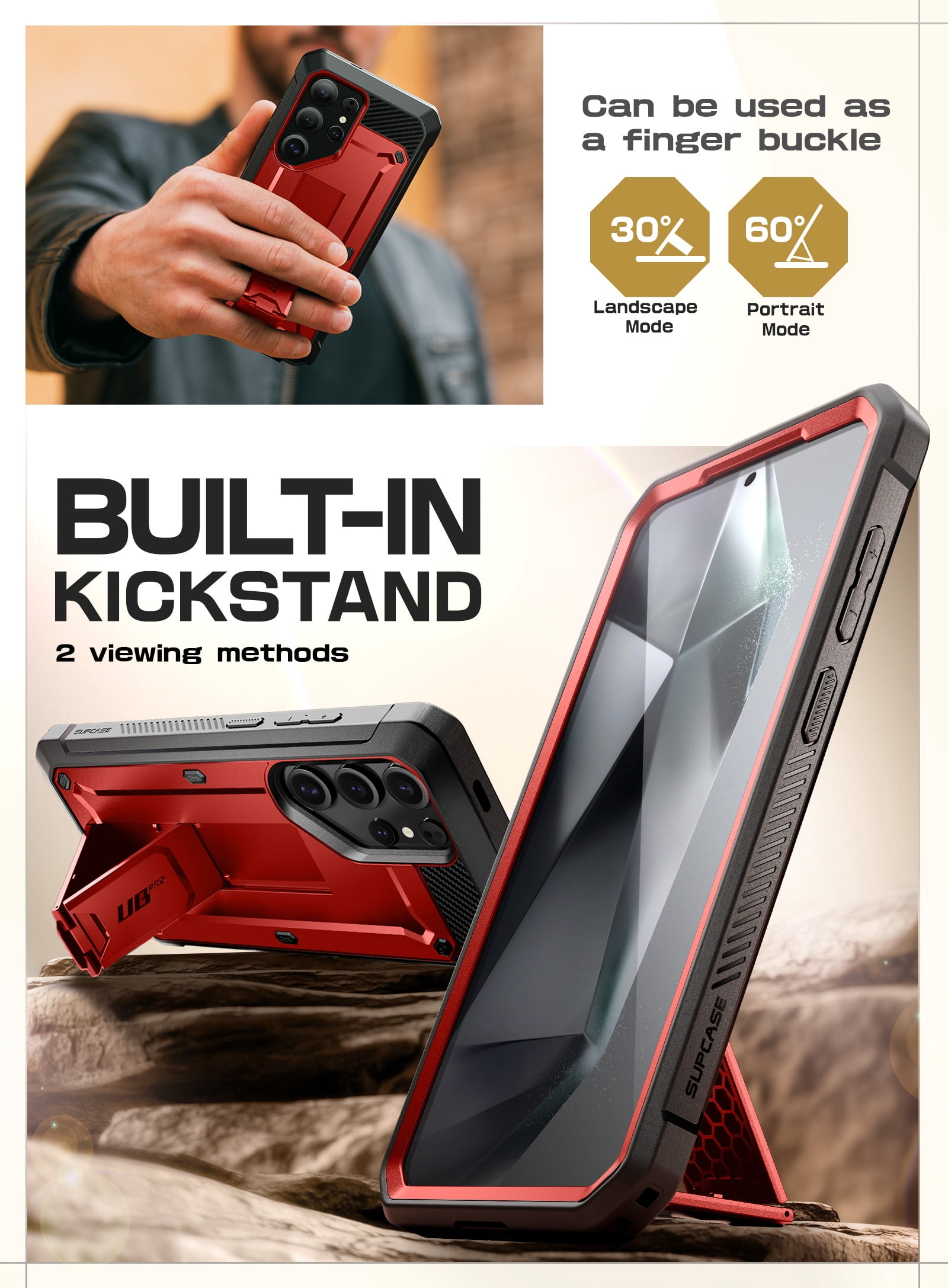 SUPCASE for Samsung Galaxy S25 Ultra Case with Stand, [Unicorn Beetle Pro] [2 Front Frames] [Built-in Screen Protector & Belt-Clip] Military-Grade Protection Phone Case for Galaxy S25 Ultra, Ruddy
