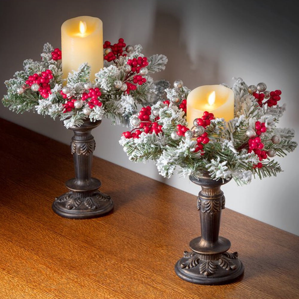 2PCS Christmas Candle Rings Wreath, Candle Rings for Pillar Candles