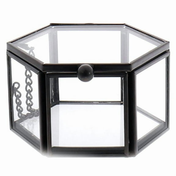 Hexagon Transparent Glass Jewelry Box Wedding Rings Box Geometric Clear Glass