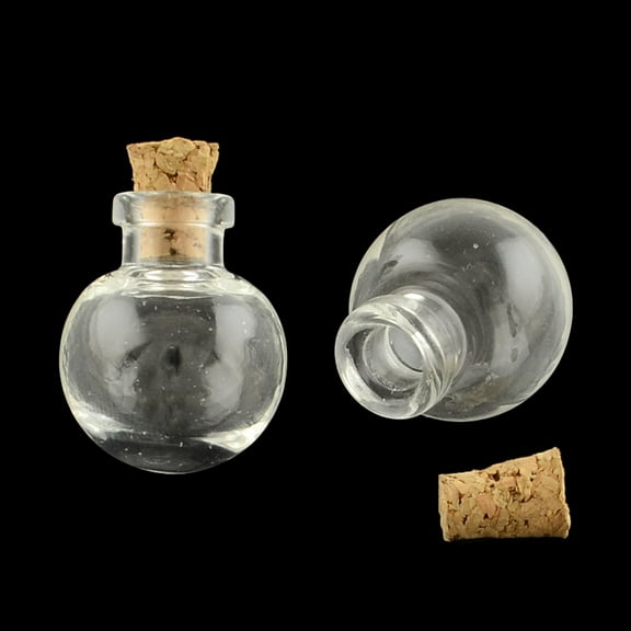 10pcs Round Glass Bottle for Bead Containers with Cork Stopper Wishing Bottle Clear 24.5x20mm Hole: 5.5mm Bottleneck: 9.5mm in diameter Capacity: 2.5ml(0.08 fl. oz)