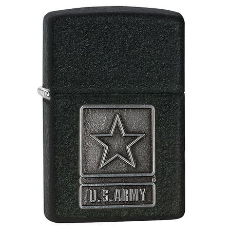 Zippo Pewter Emblem Black Crackle - Zippo U.S. Army Pewter Emblem Lighter