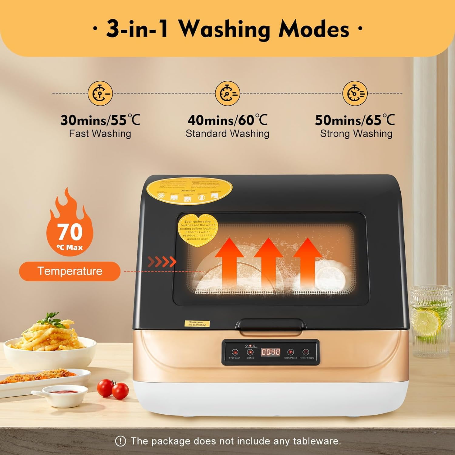 Countertop Dishwasher, 3-in-1 Mini Dishwasher with 7.8L Water Tank, 360° Spray Arm, Air-Dry Function & Fruit Cleaning, Portable Compact Dishwasher for Apartments, Dorms and RVs