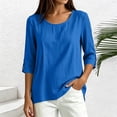 thumbnail image 2 of Lmueinov 3/4 Sleeve Length Tops for Women 100%Cotton Solid Crew Neck Casual Tunic Shirts Lightweight Pullover Blouses for Summer Fall Daily Vacation, 2 of 7
