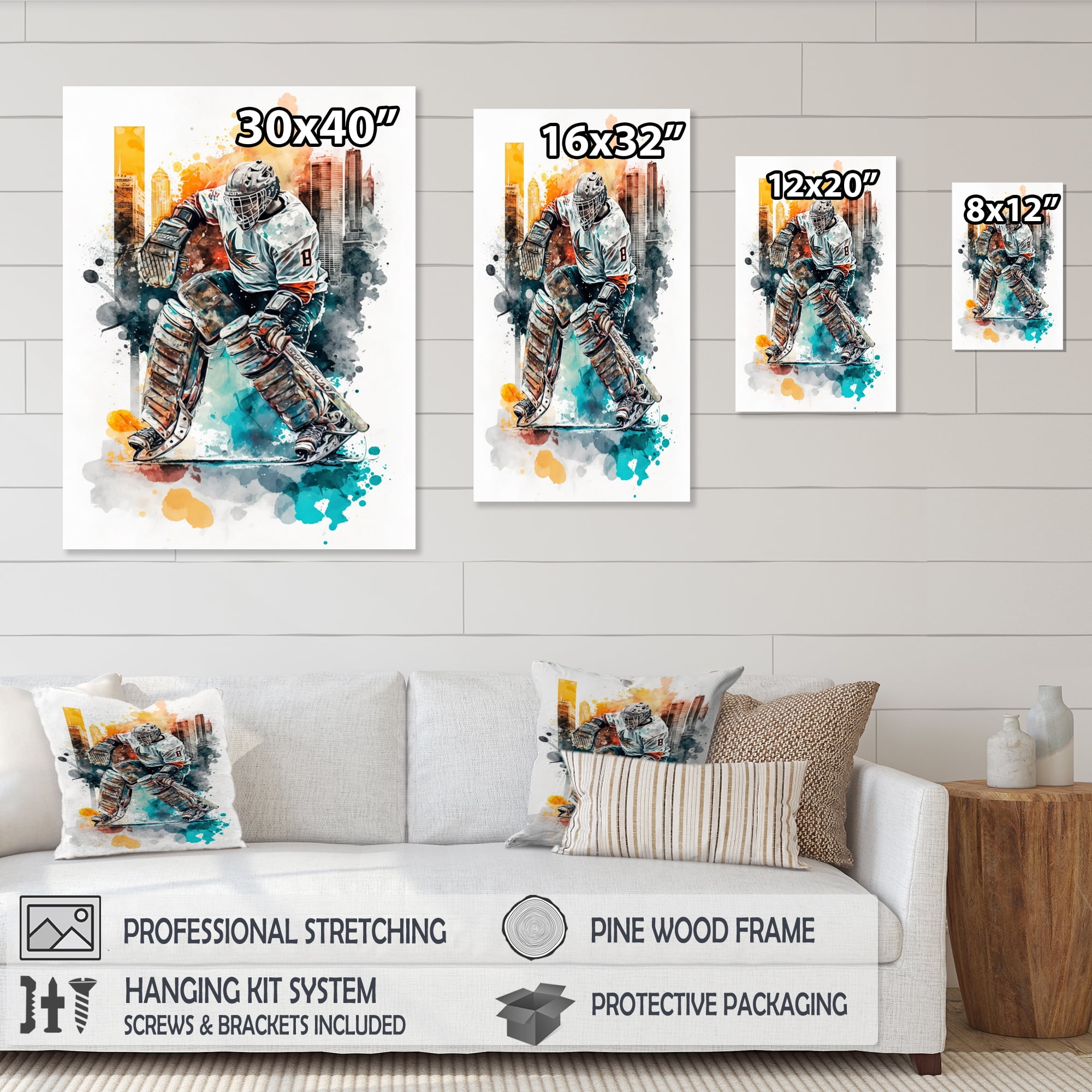 Designart Hockey Goalie Blocking The Shot II Canvas Wall Art