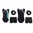 thumbnail image 5 of Venjoe Kids Girls 3 Piece Gymnastics Leotards Outfits Sparkling Ballet Dance Unitards with Shorts Cyan&Black 10, 5 of 7