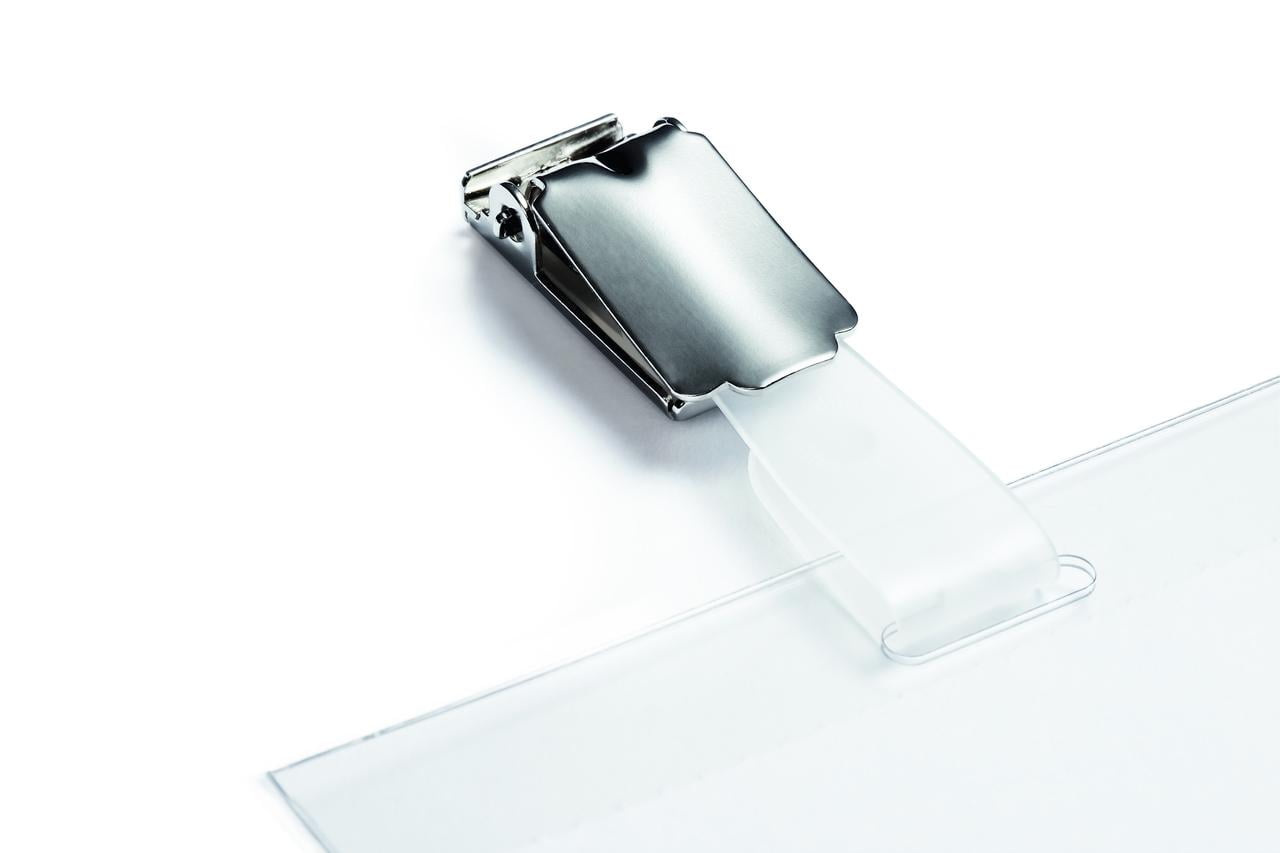 DURABLE Open Face style ID Badge Holders with Strap Clip, Horizontal Or Vertical Orientation, 2-3/4 x 3-5/8 Inches, Clear, Pack of 25 (811819)