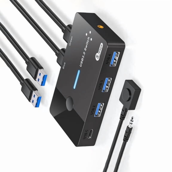 AOOOWER USB3.0 Switcher 2 in 4 Out KVM Switcher Sharing USB3.0 to Type C Device Shared Mouse Keyboards and Printer Computer Laptop