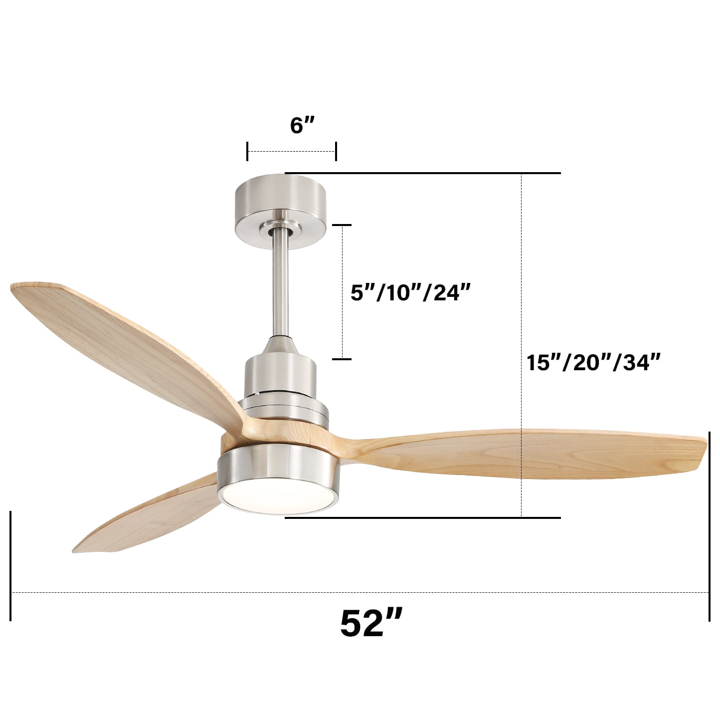 Sofucor 52 Inch Ceiling Fan with Lights, Remote Control, Dimmable LED, 3 Blades, Reversible DC Motor, Indoor