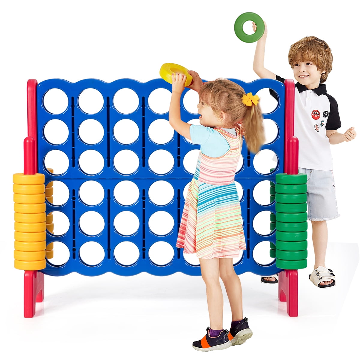 Redsmile Jumbo 4-to-Score Giant Game Set with 42 Jumbo Rings and Quick-Release Slider-Red Red - Outdoor Backyard Lawn Party Game for Kids Adults