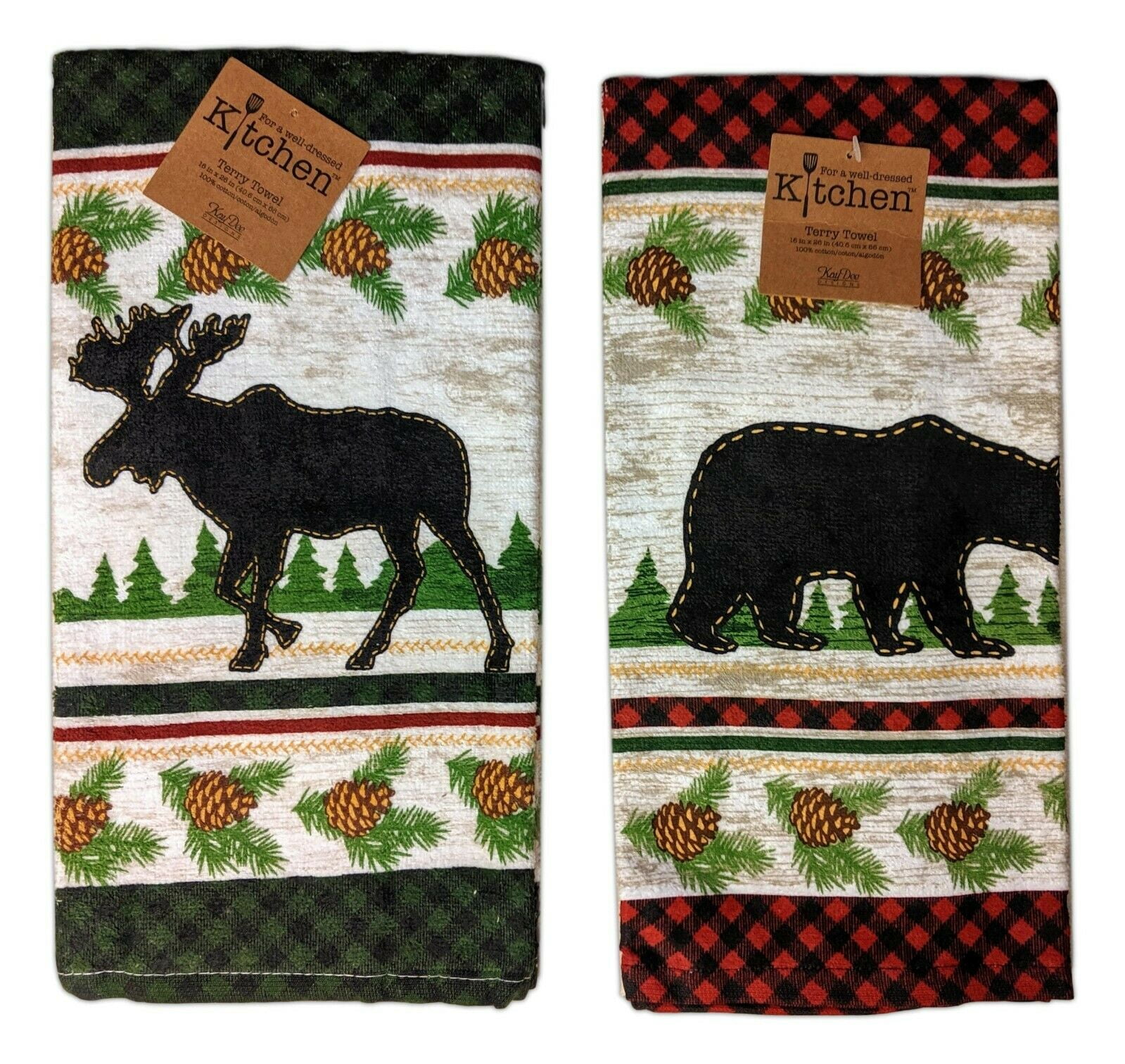 Simple Living Woodland LODGE MOOSE Plaid Kitchen Dish Terry Towel 